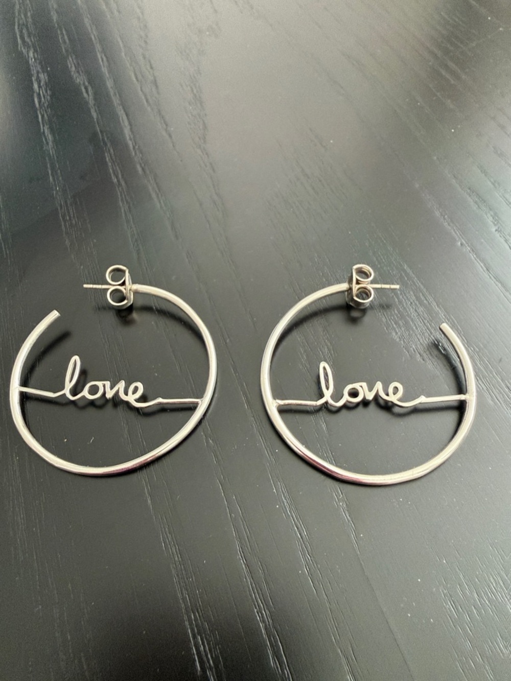 Silver 'Love' Hoop Earrings - Women Jewelry
